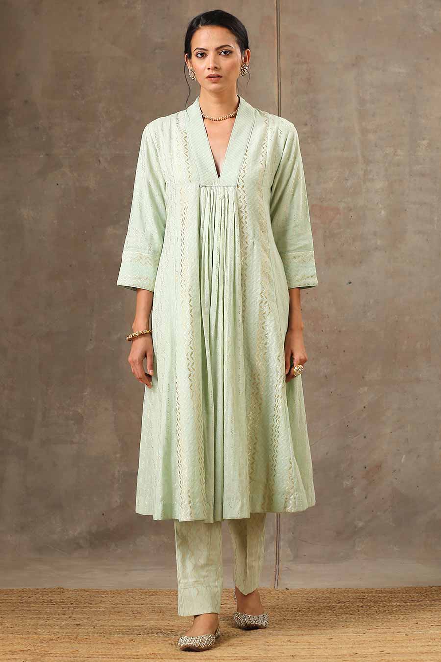 Green Woven Cotton Kurta & Pant Set (2 Pc)