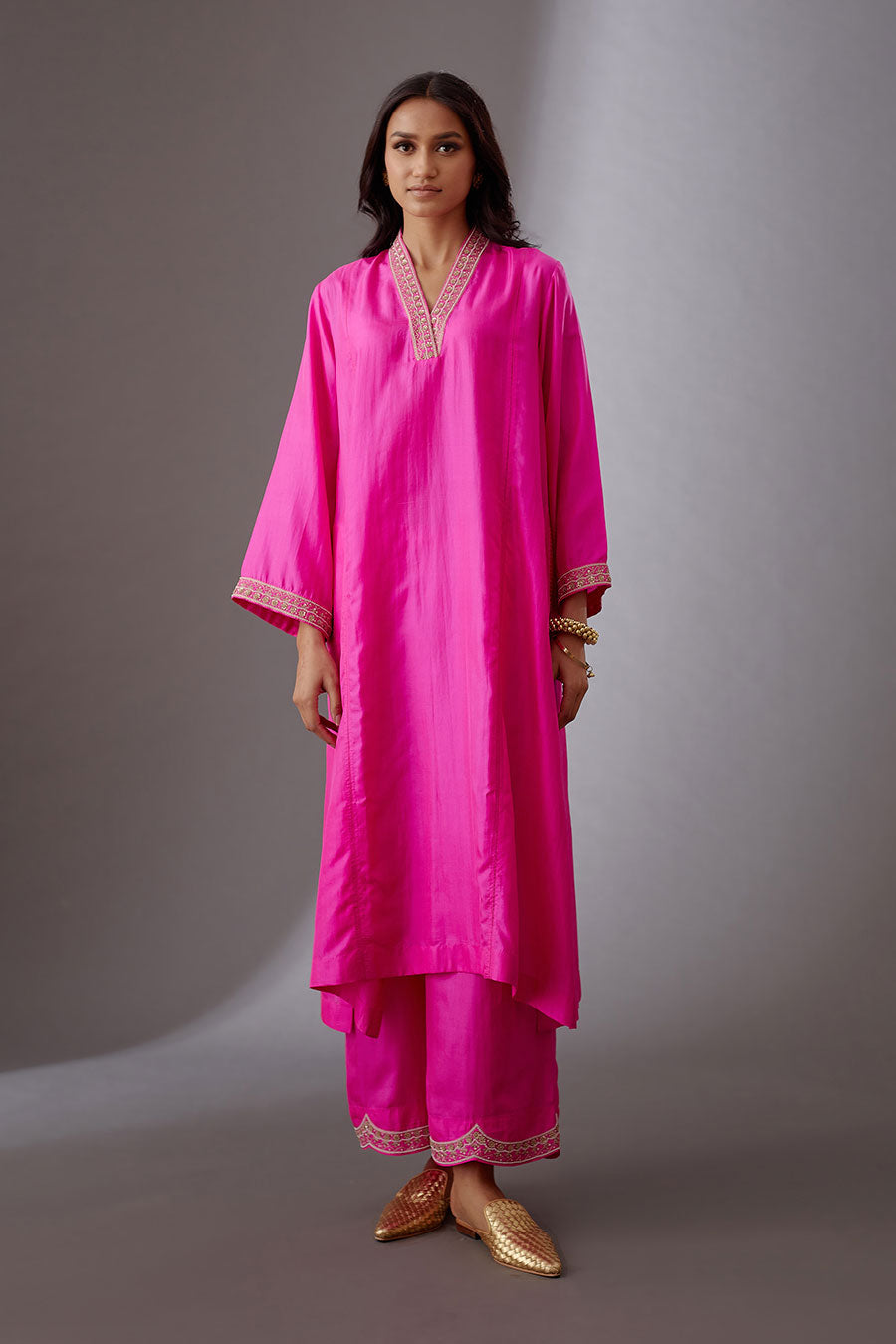 Rose Pink Silk Embroidered Kurta & Pant Set