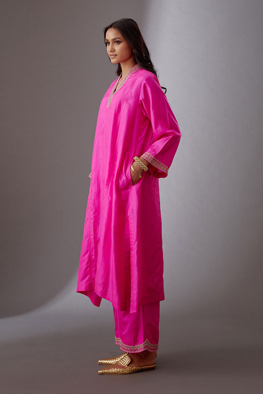 Rose Pink Silk Embroidered Kurta & Pant Set