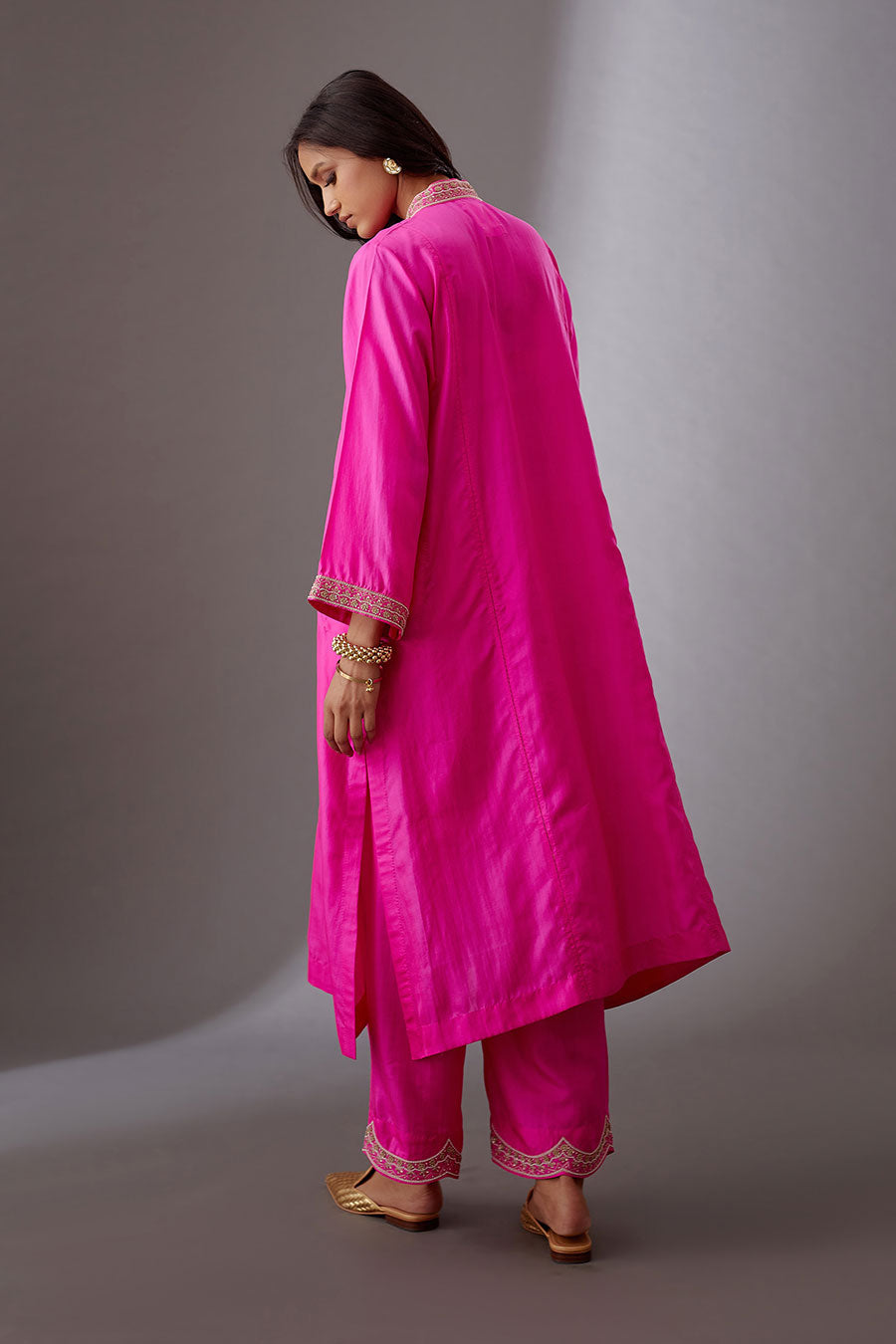 Rose Pink Silk Embroidered Kurta & Pant Set