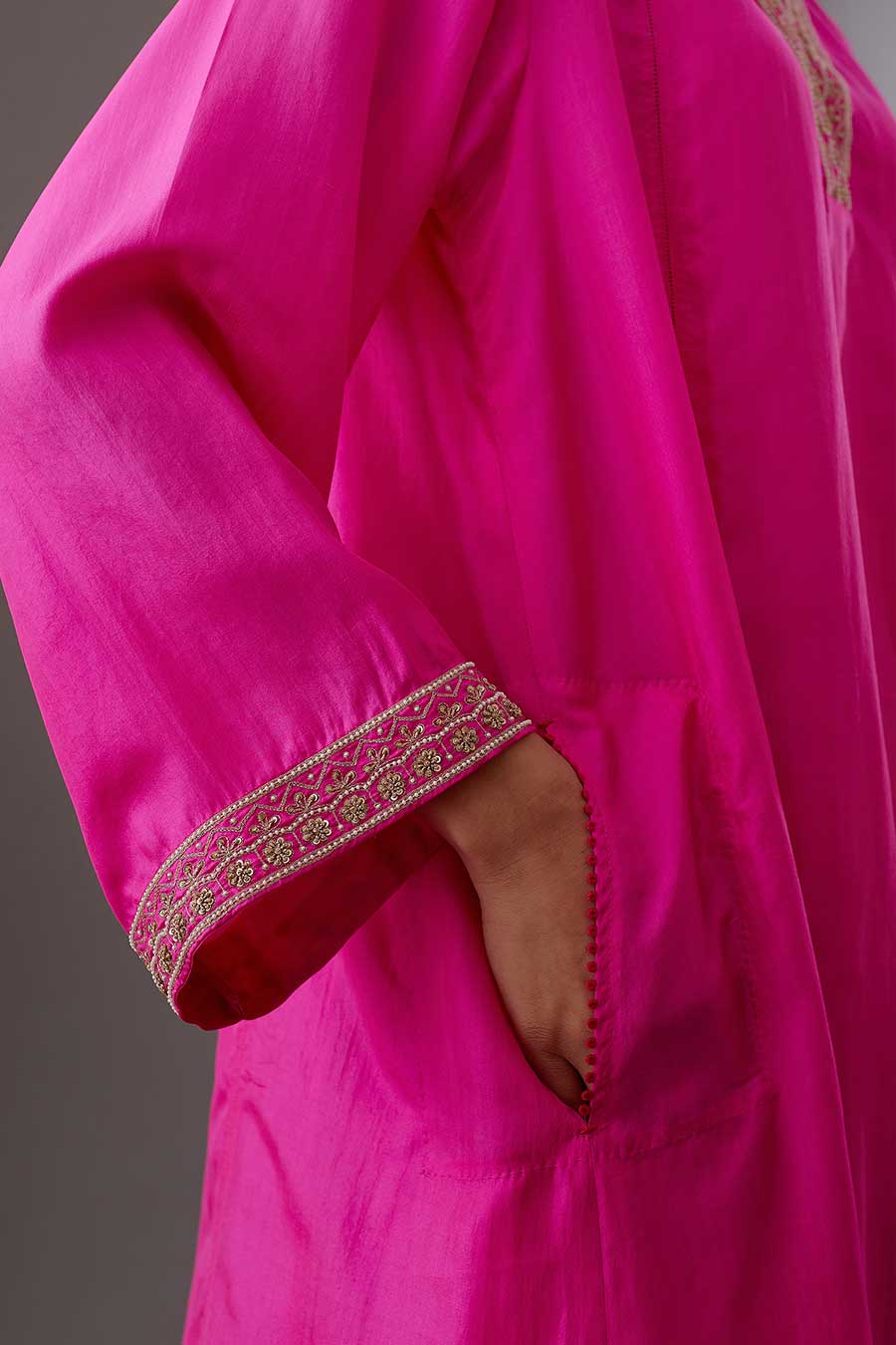 Rose Pink Silk Embroidered Kurta & Pant Set