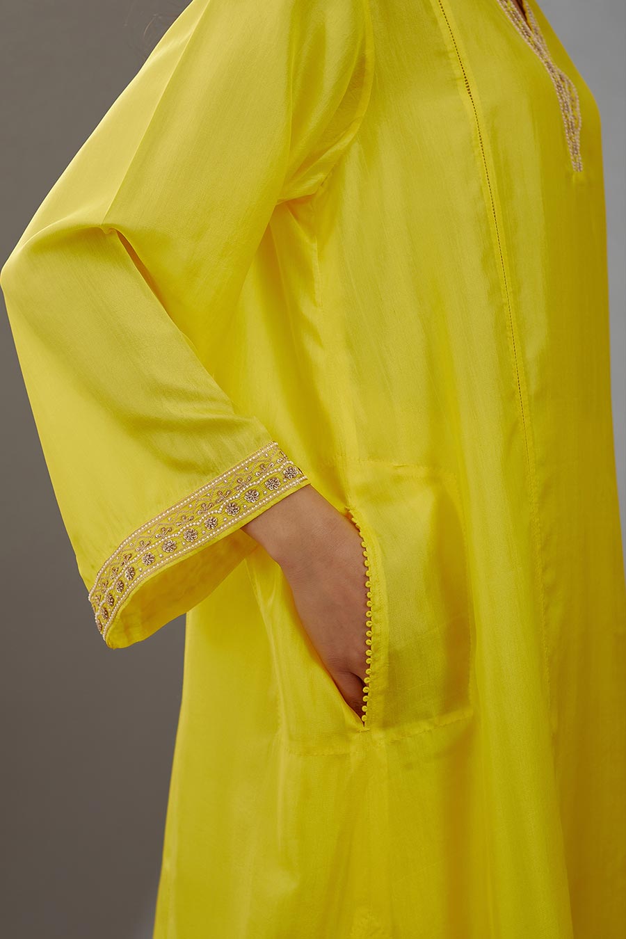 Yellow Silk Embroidered Kurta & Pant Set