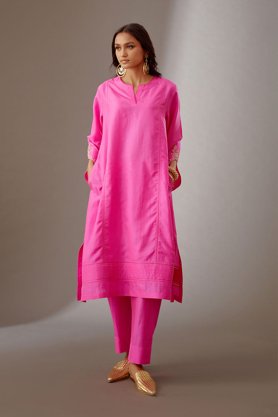 Rose Pink Silk Embroidered Kurta & Pant Set