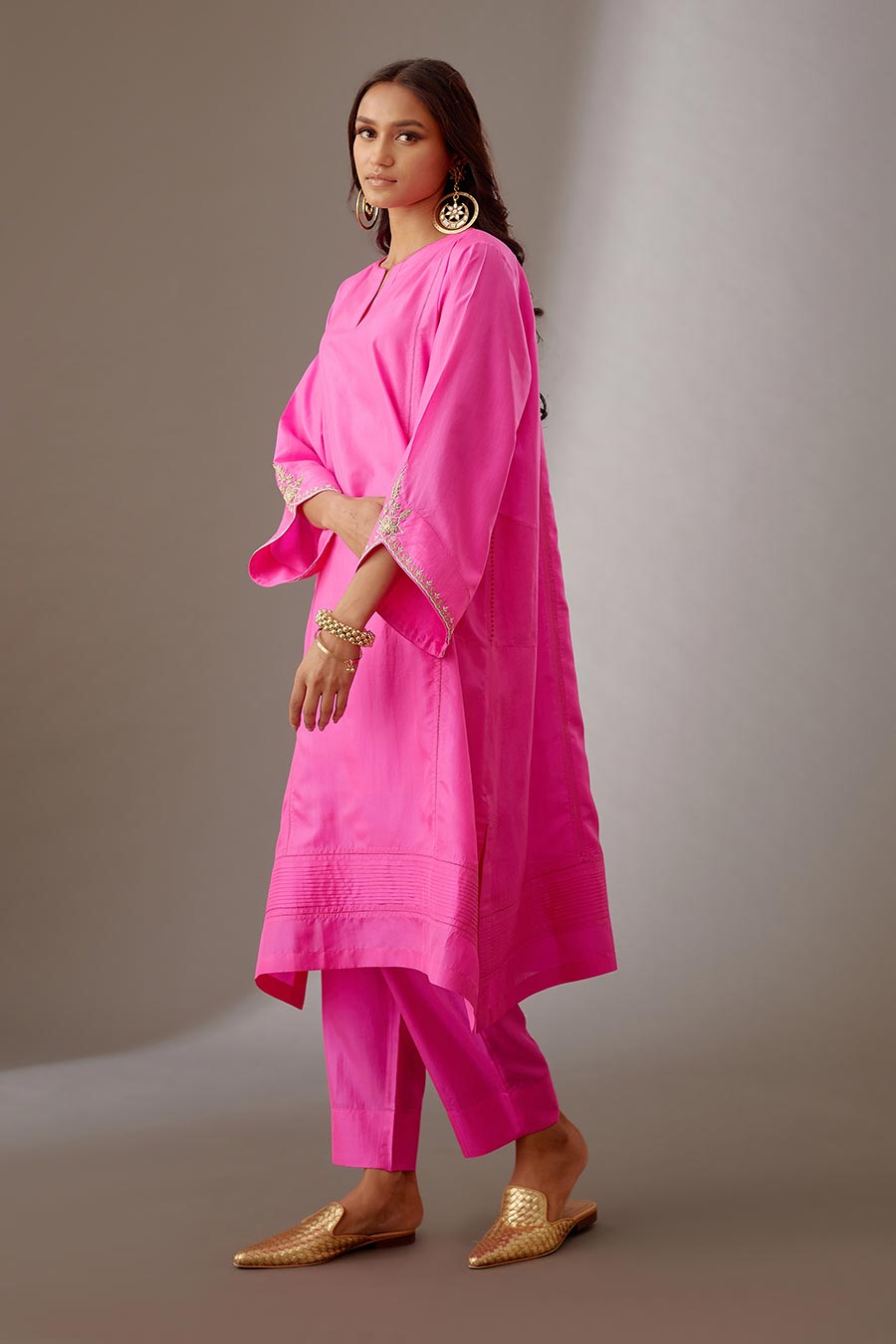 Rose Pink Silk Embroidered Kurta & Pant Set