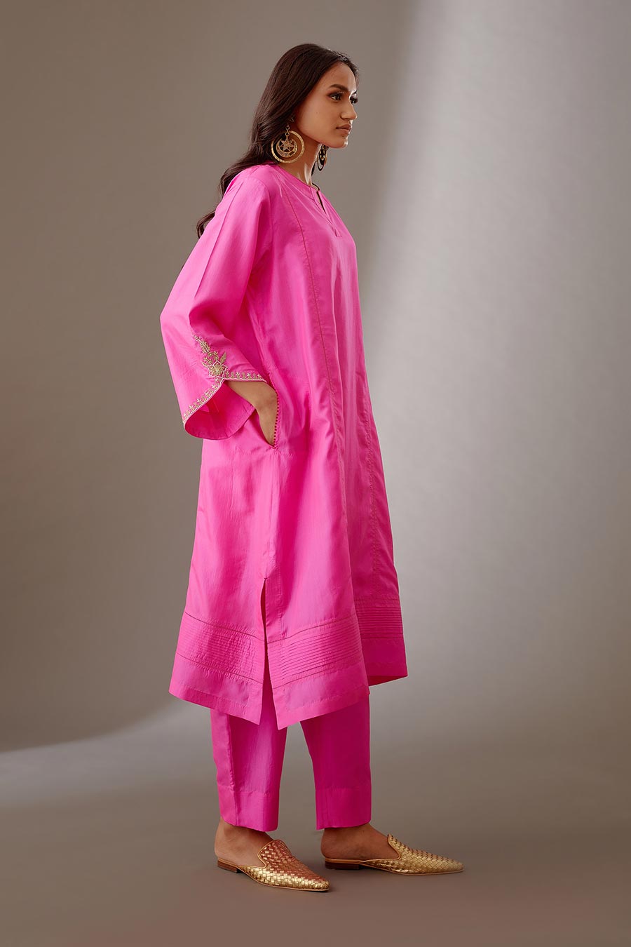 Rose Pink Silk Embroidered Kurta & Pant Set