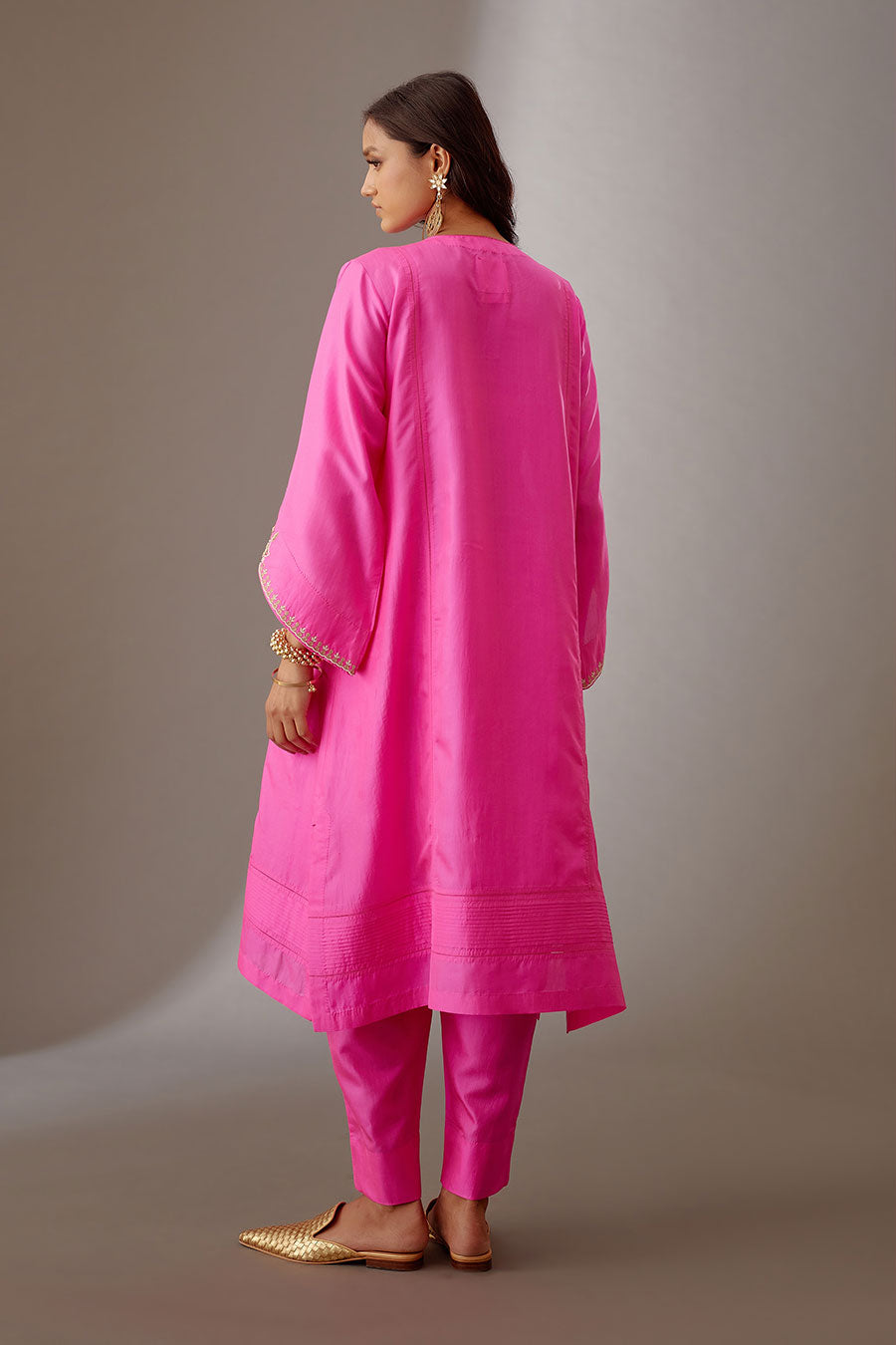 Rose Pink Silk Embroidered Kurta & Pant Set