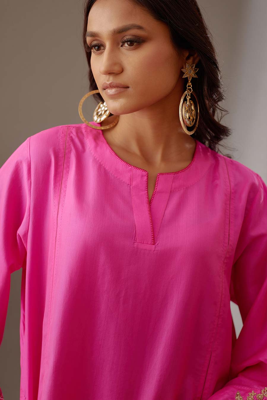 Rose Pink Silk Embroidered Kurta & Pant Set