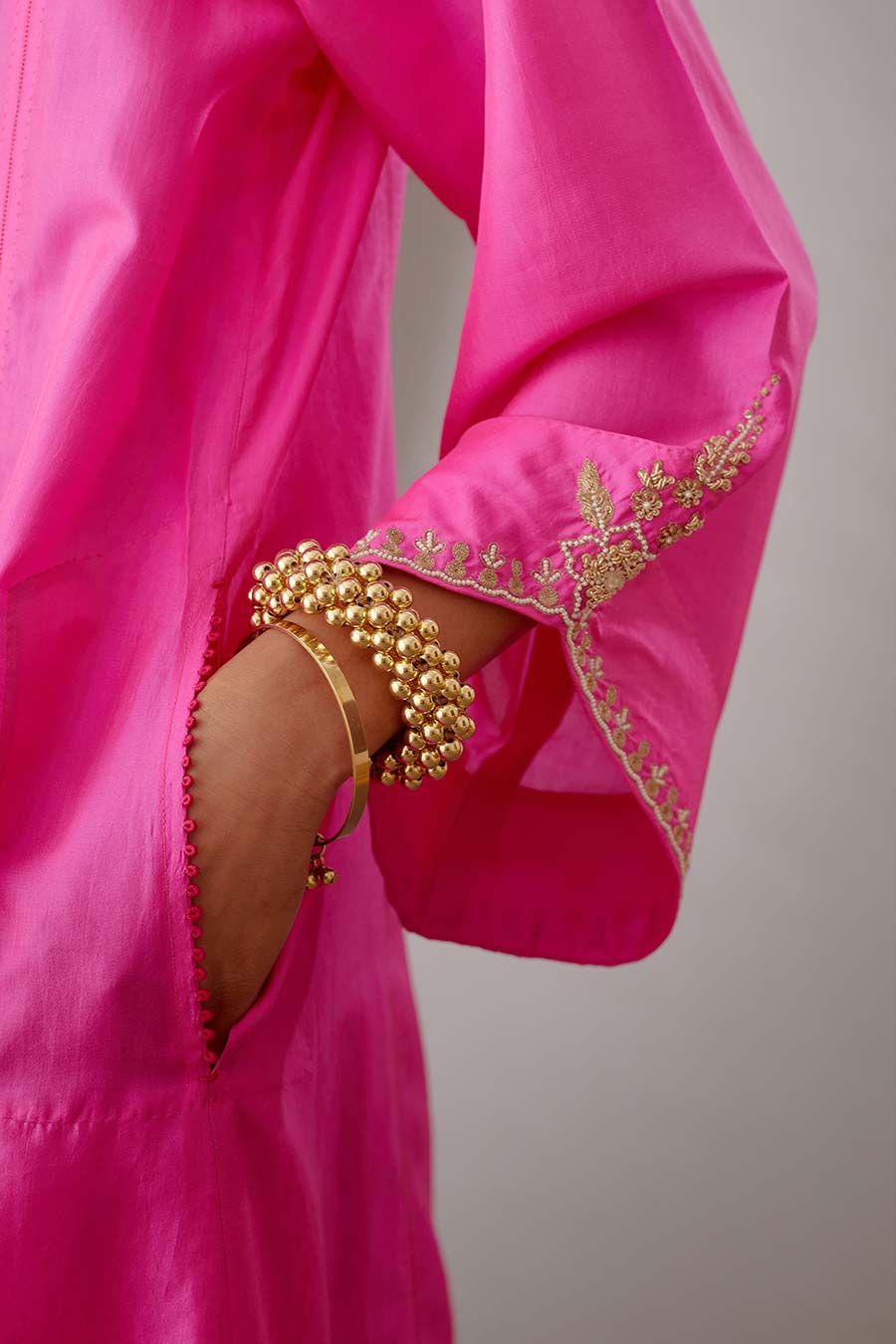 Rose Pink Silk Embroidered Kurta & Pant Set