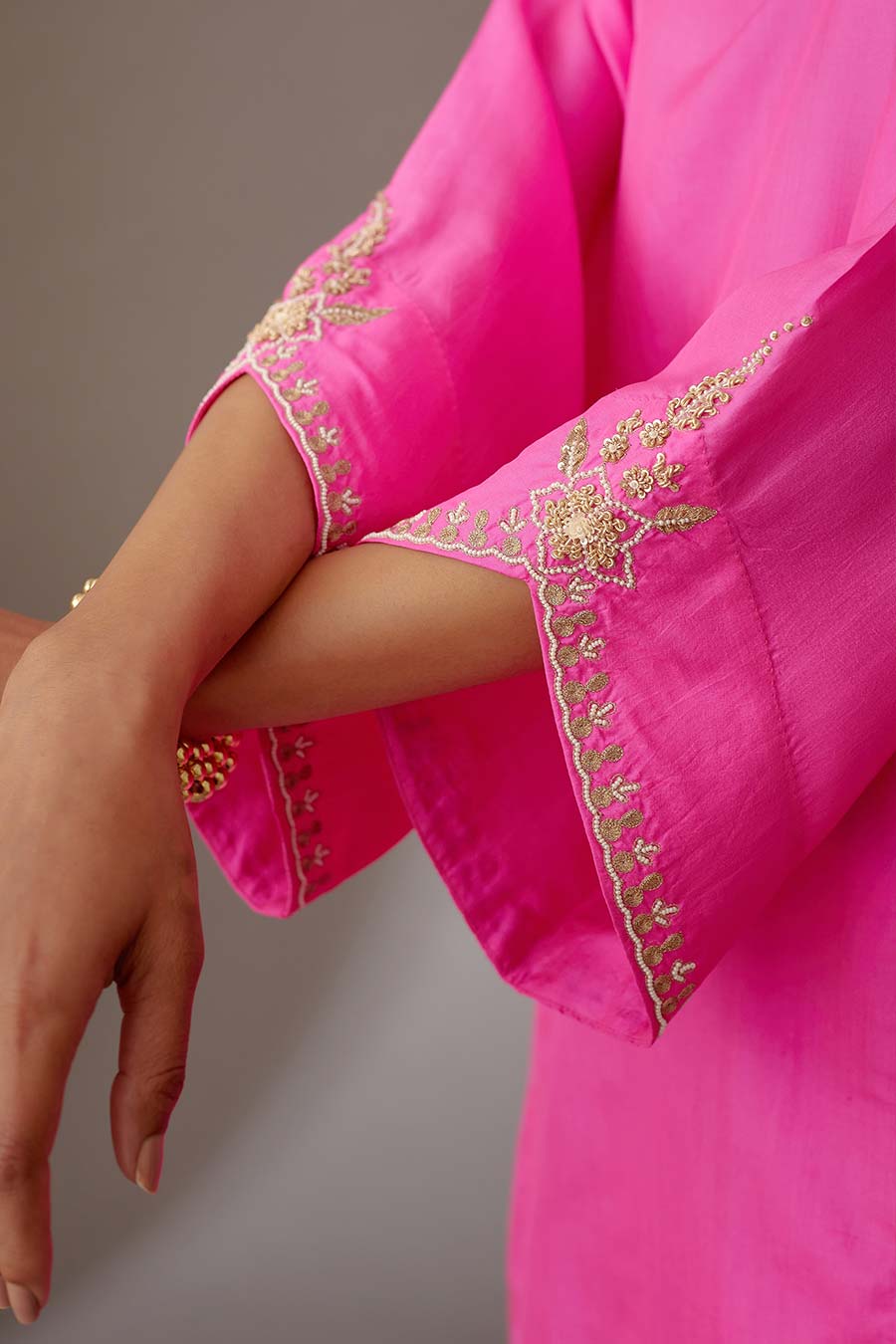 Rose Pink Silk Embroidered Kurta & Pant Set