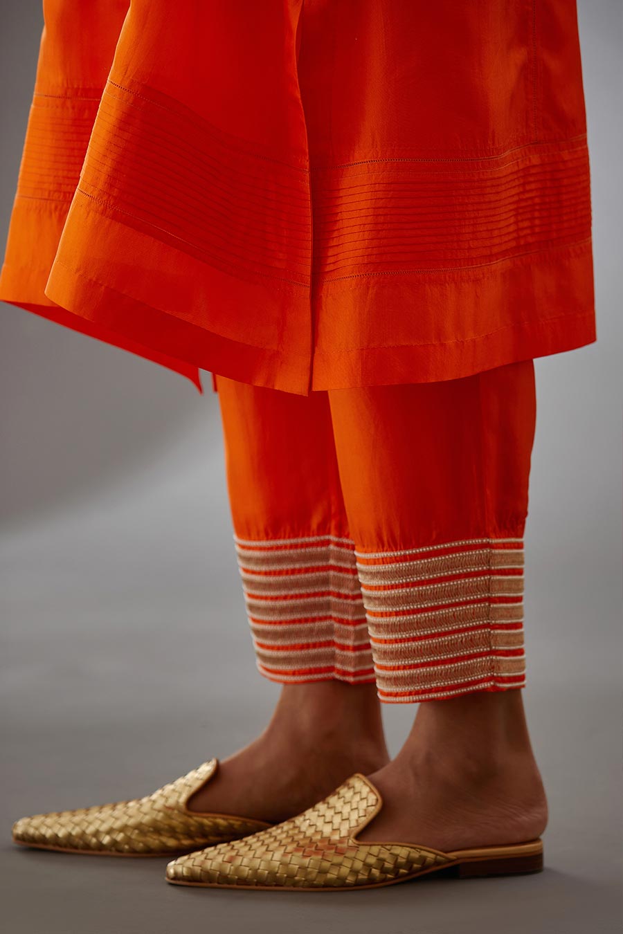 Coral Silk Embroidered Kurta & Pant Set