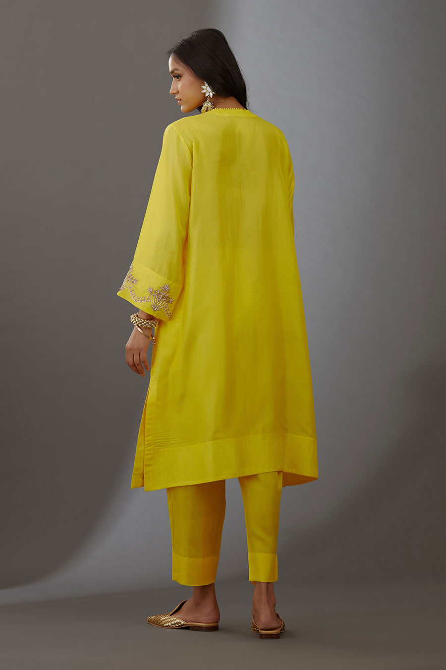 Yellow Silk Embroidered Kurta & Pant Set