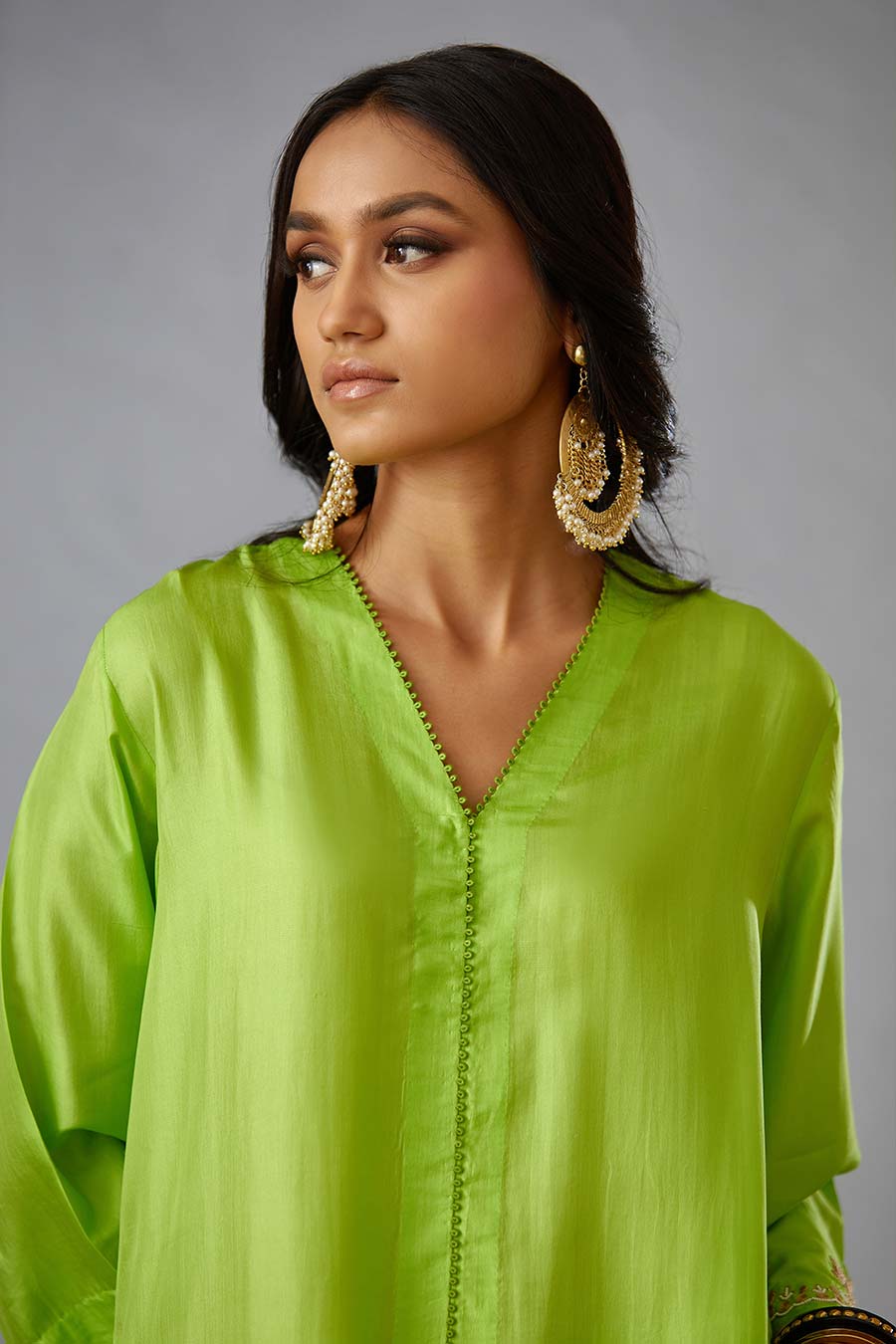 Lime Green Silk Embroidered Kurta & Pant Set