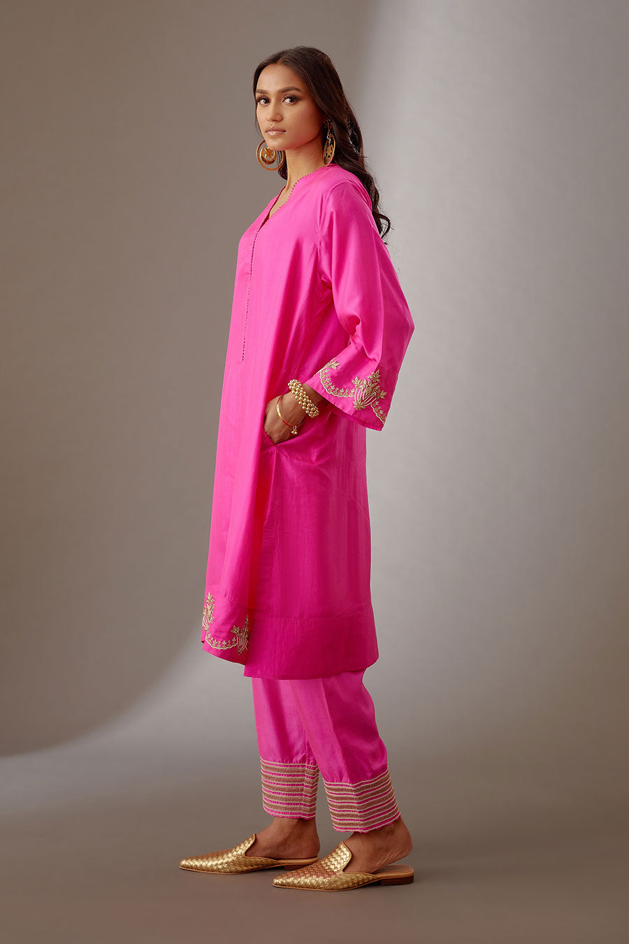 Rose Pink Silk Embroidered Kurta & Pant Set