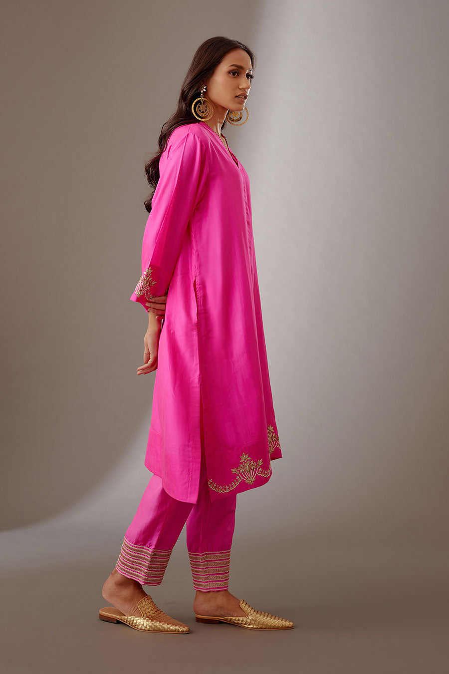 Rose Pink Silk Embroidered Kurta & Pant Set