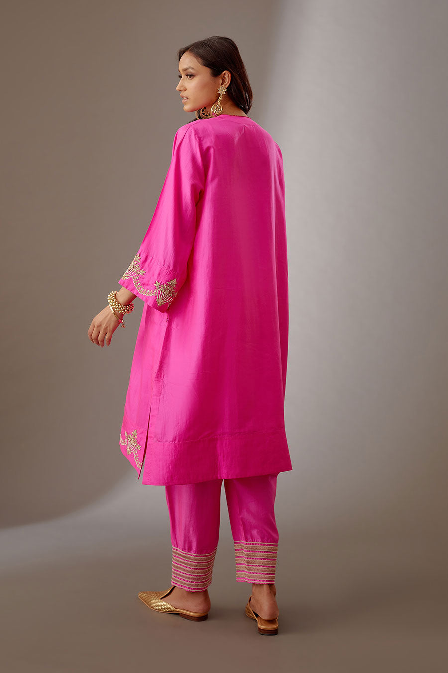 Rose Pink Silk Embroidered Kurta & Pant Set