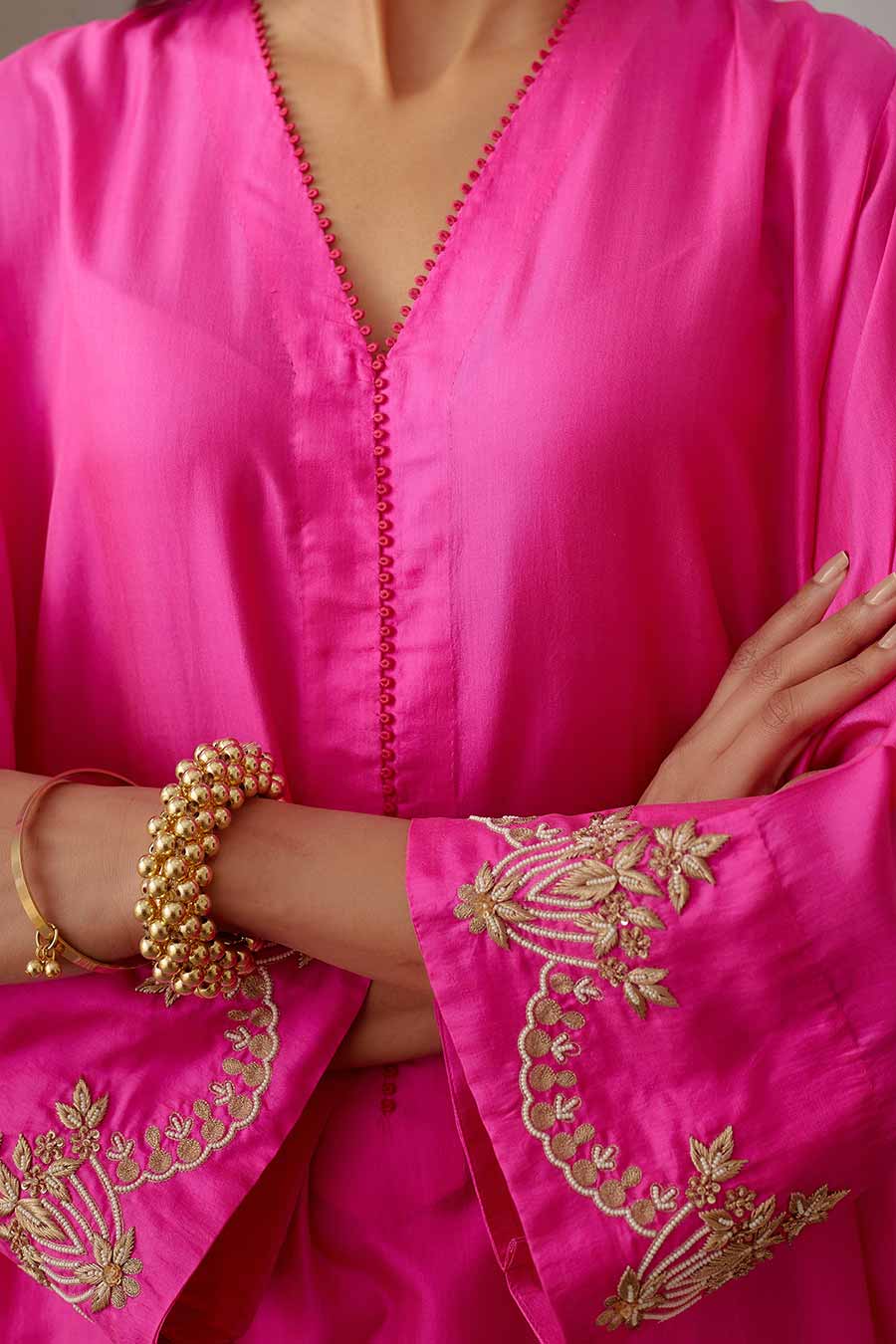 Rose Pink Silk Embroidered Kurta & Pant Set