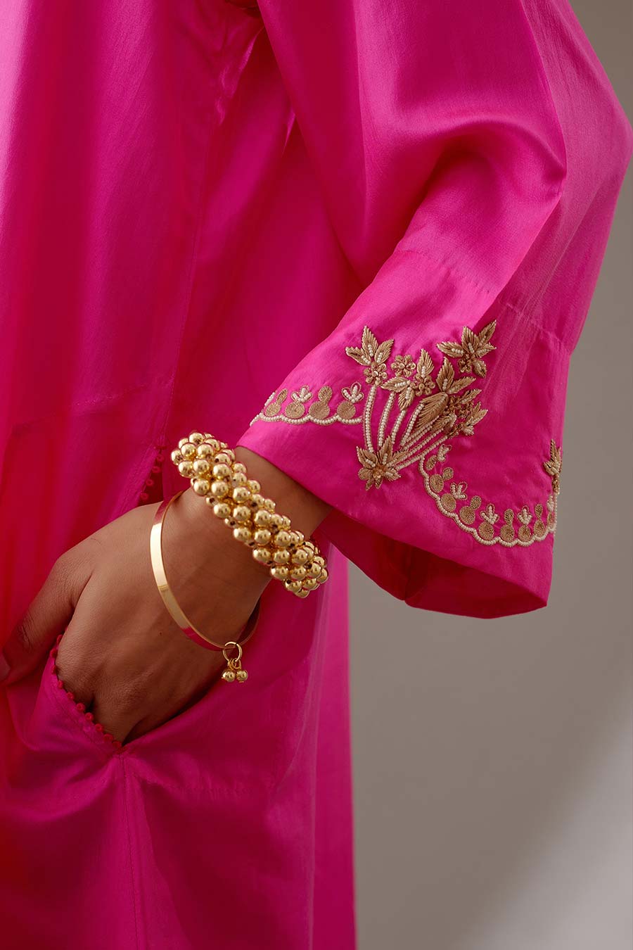 Rose Pink Silk Embroidered Kurta & Pant Set