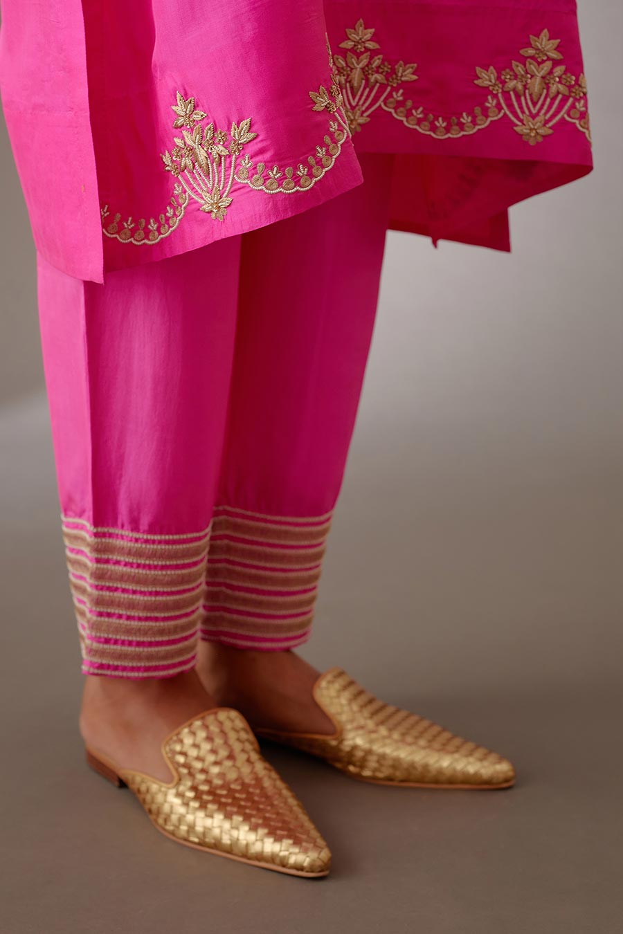 Rose Pink Silk Embroidered Kurta & Pant Set