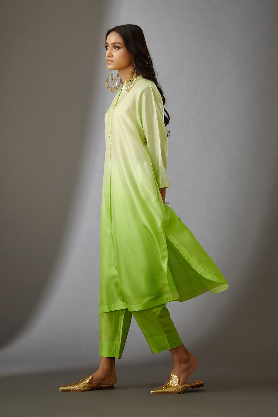 Lime Green Silk Embroidered Kurta & Pant Set