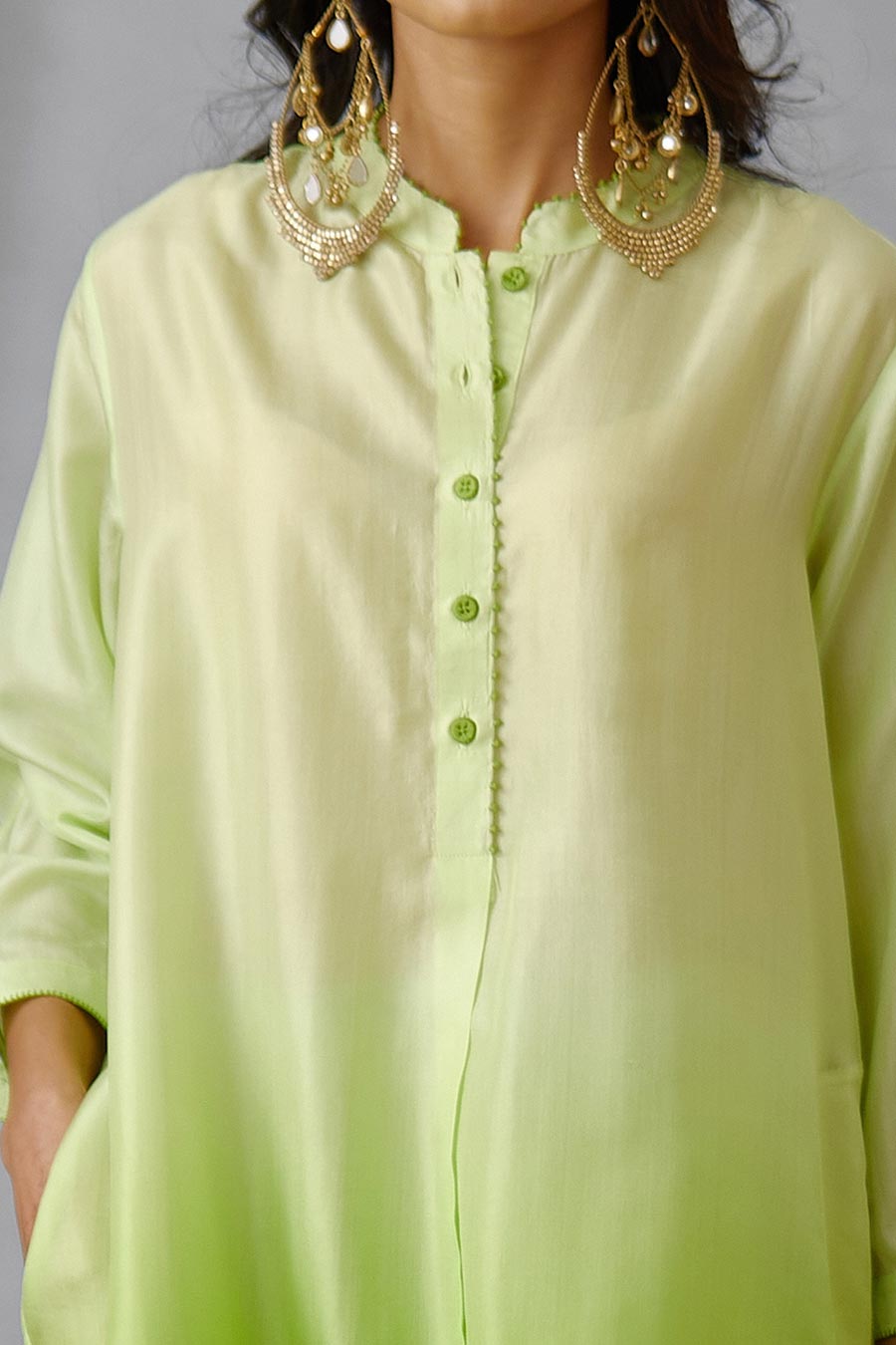 Lime Green Silk Embroidered Kurta & Pant Set