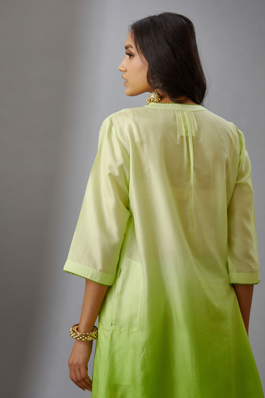 Lime Green Silk Embroidered Kurta & Pant Set