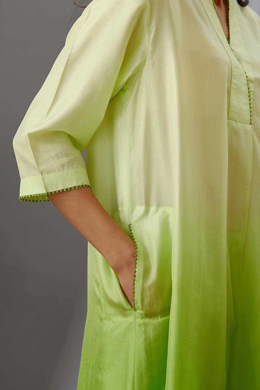 Lime Green Silk Embroidered Kurta & Pant Set