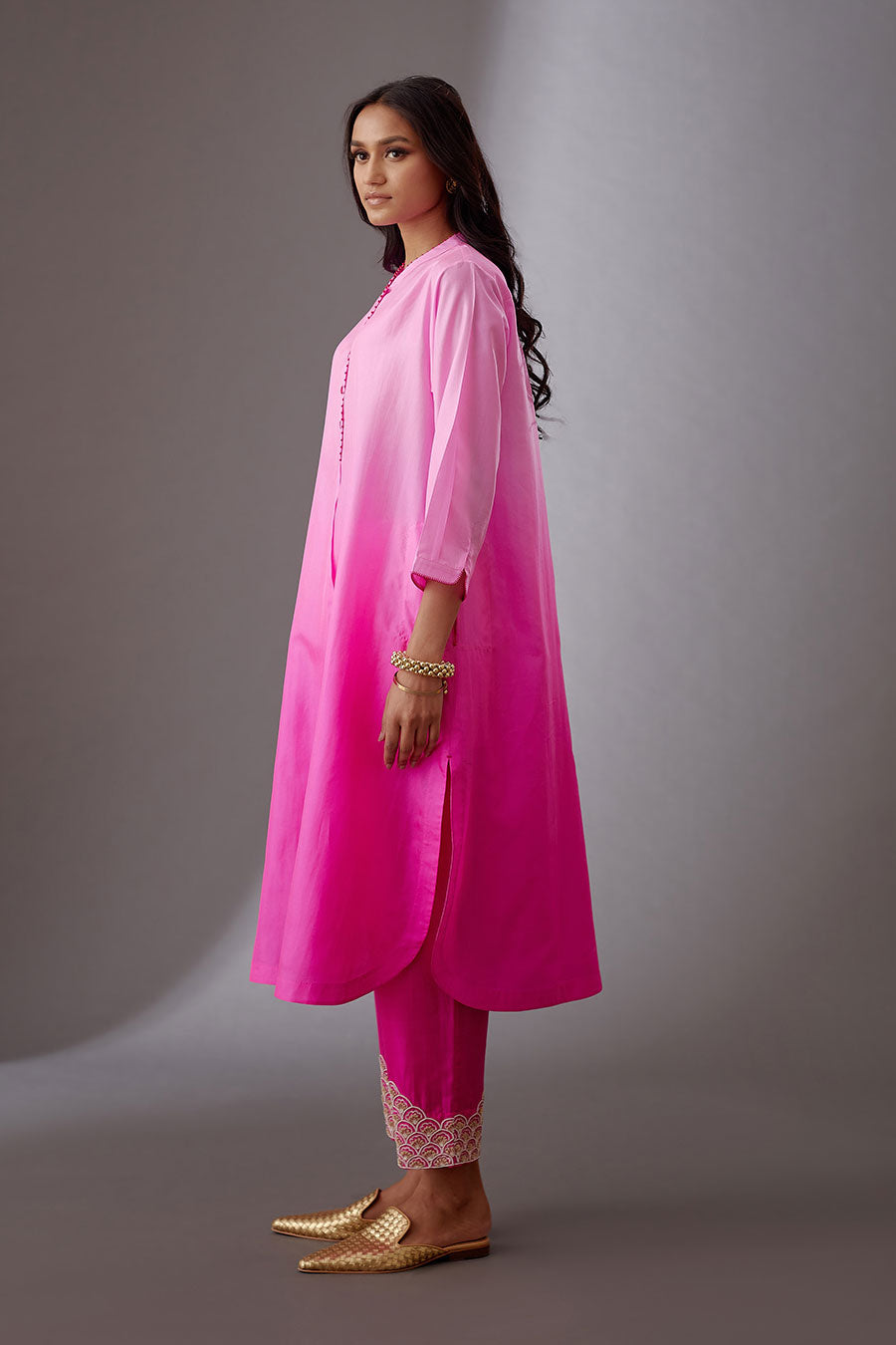 Rose Pink Silk Embroidered Kurta & Pant Set