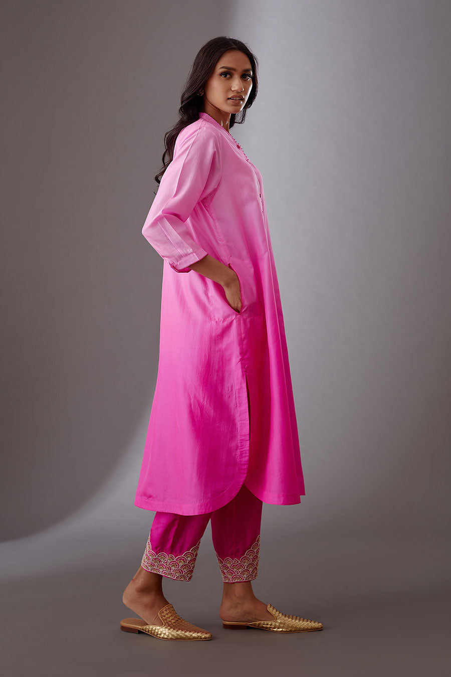 Rose Pink Silk Embroidered Kurta & Pant Set