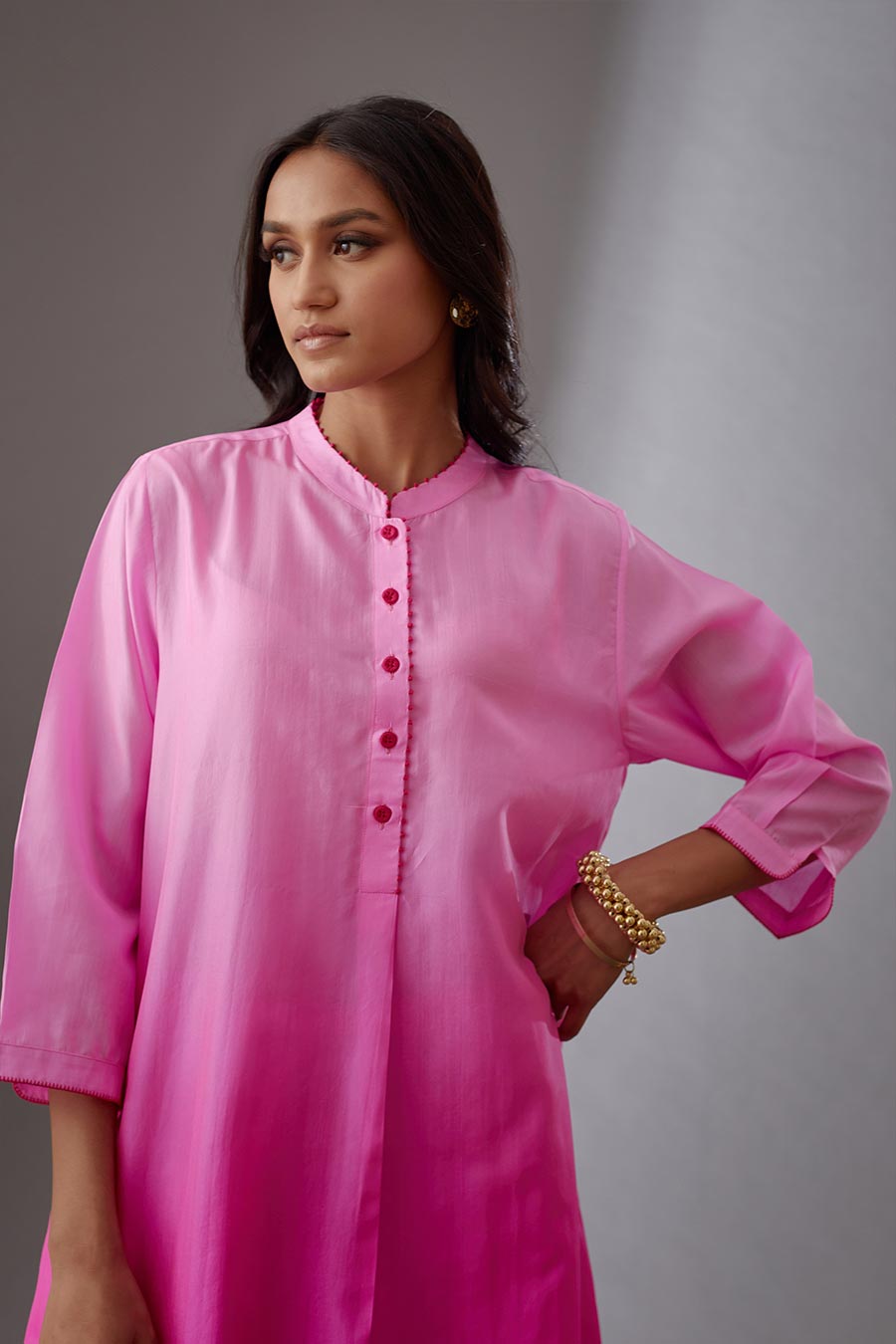 Rose Pink Silk Embroidered Kurta & Pant Set