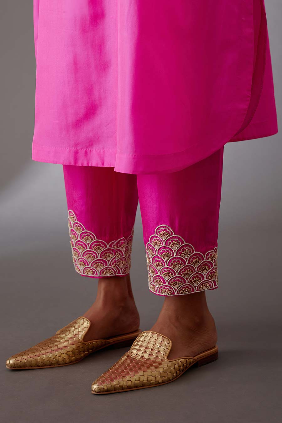 Rose Pink Silk Embroidered Kurta & Pant Set