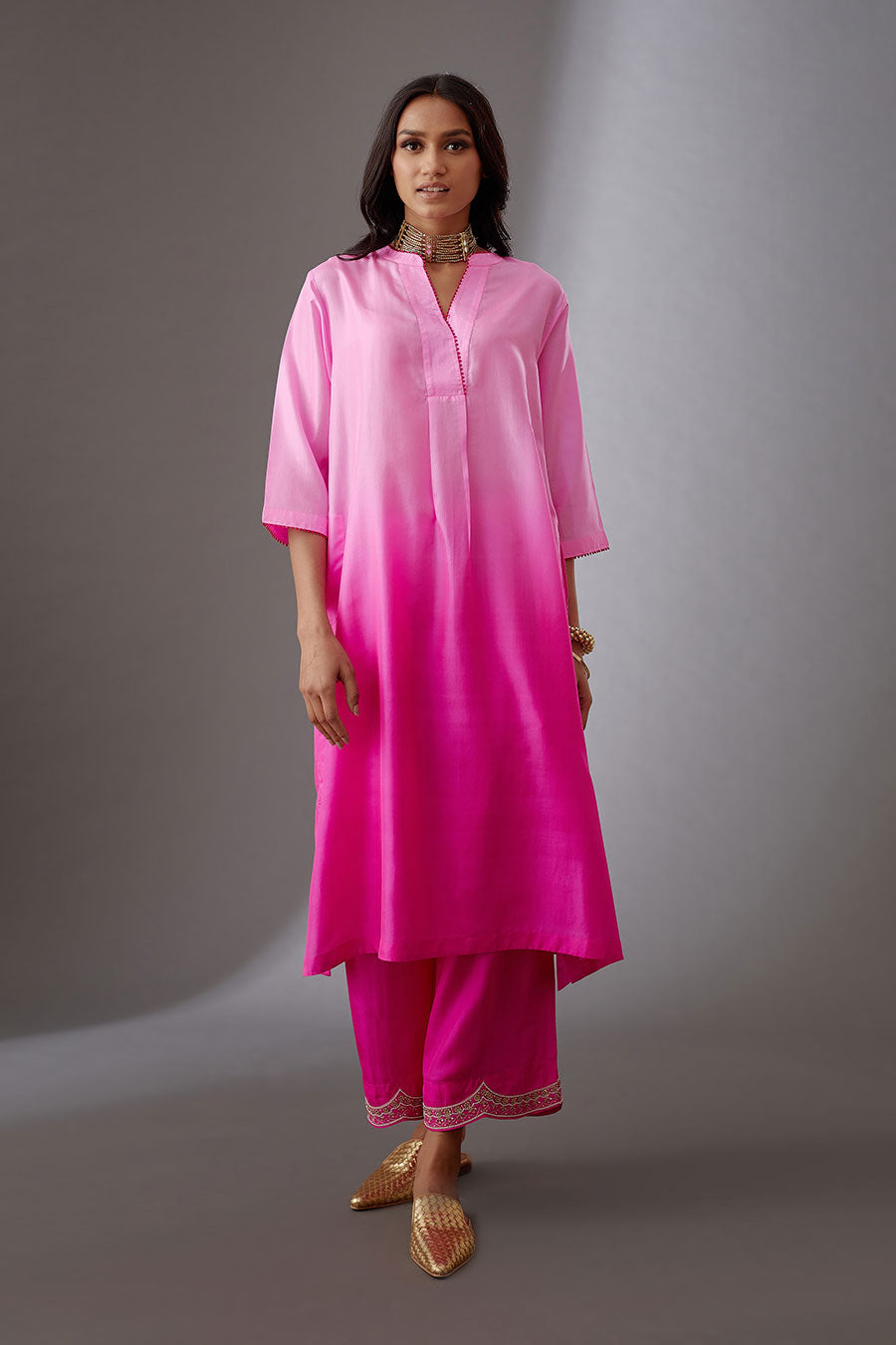 Rose Pink Silk Embroidered Kurta & Pant Set