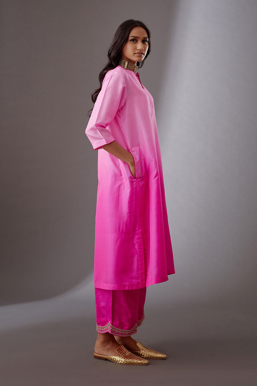 Rose Pink Silk Embroidered Kurta & Pant Set