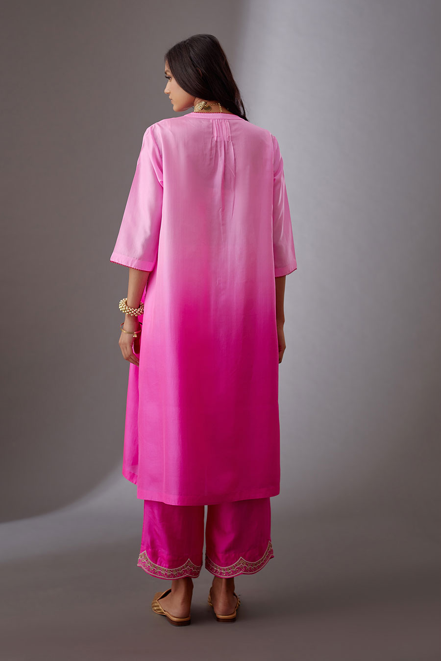 Rose Pink Silk Embroidered Kurta & Pant Set