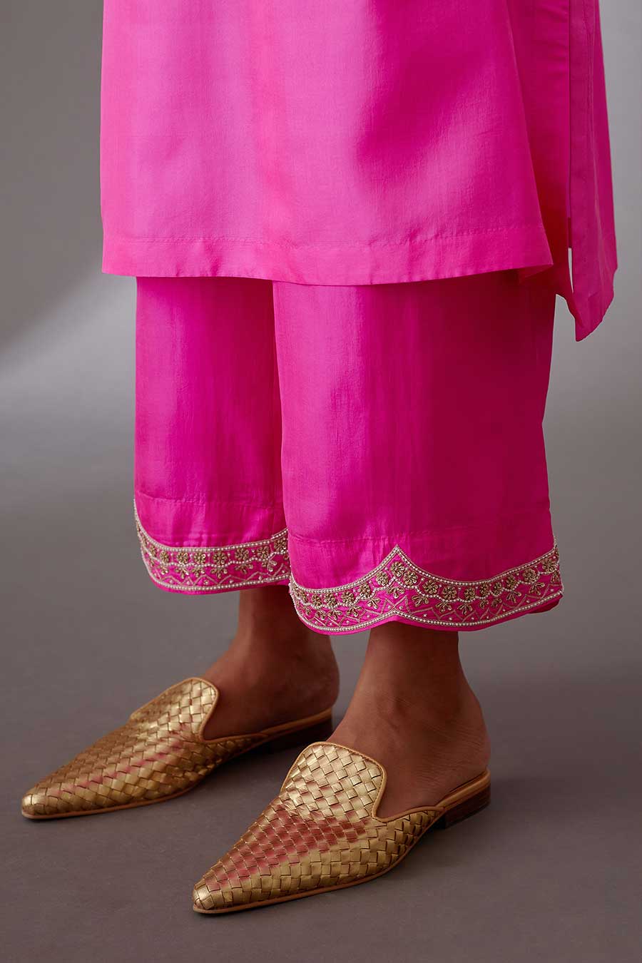 Rose Pink Silk Embroidered Kurta & Pant Set