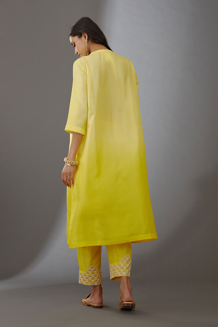 Yellow Silk Embroidered Kurta & Pant Set
