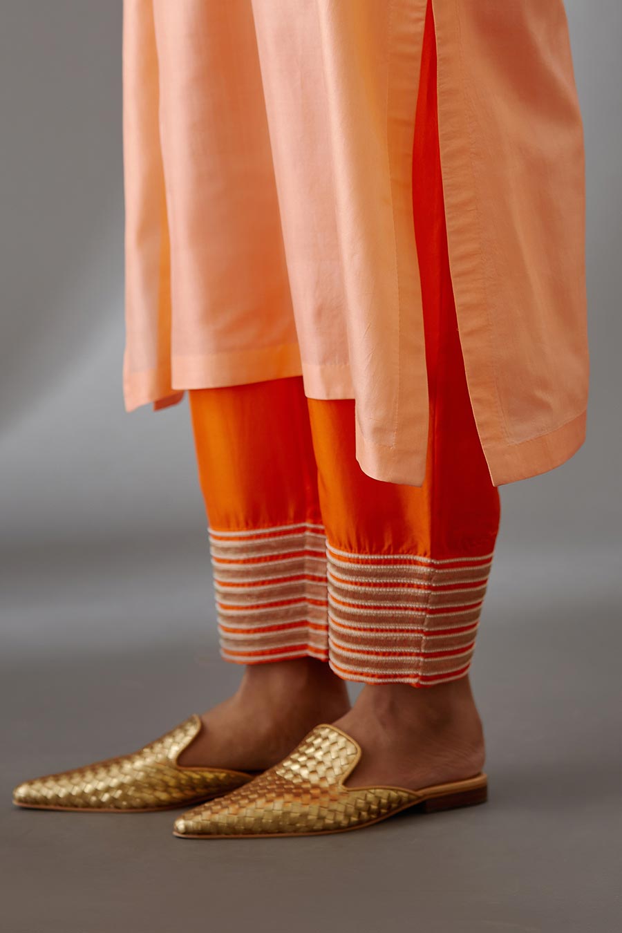 Coral Silk Embroidered Kurta & Pant Set