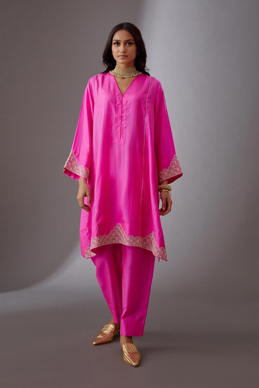 Rose Pink Silk Embroidered Kurta & Pant Set