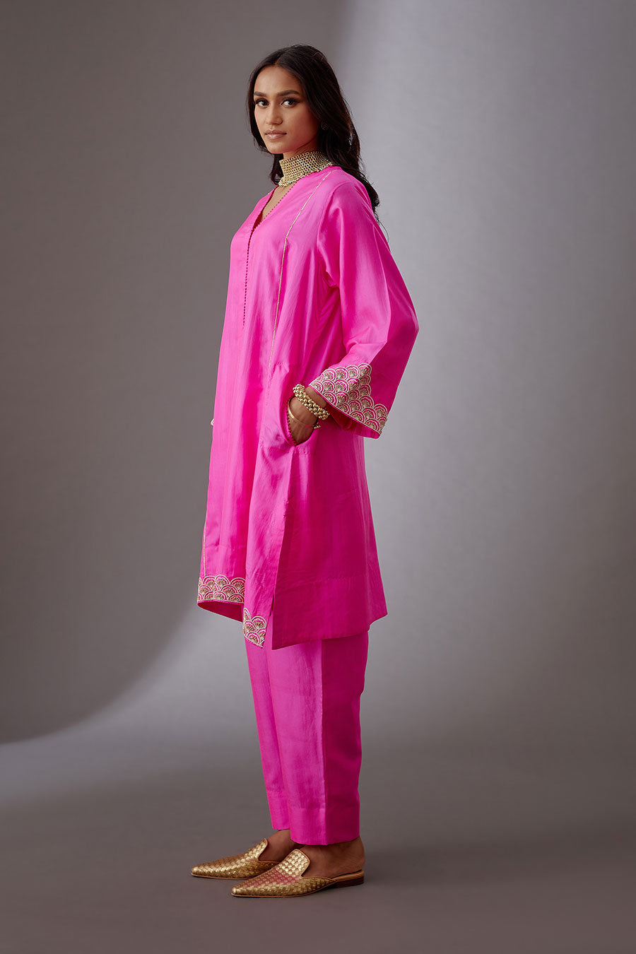 Rose Pink Silk Embroidered Kurta & Pant Set