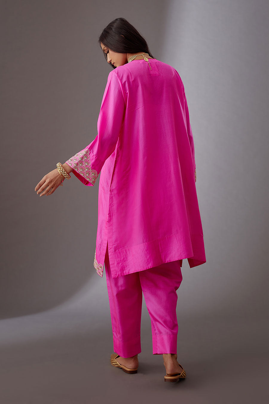 Rose Pink Silk Embroidered Kurta & Pant Set