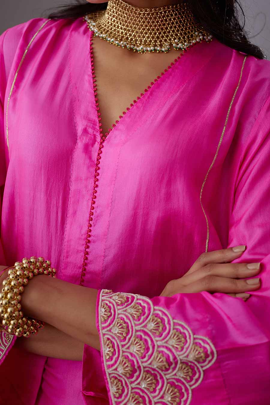 Rose Pink Silk Embroidered Kurta & Pant Set