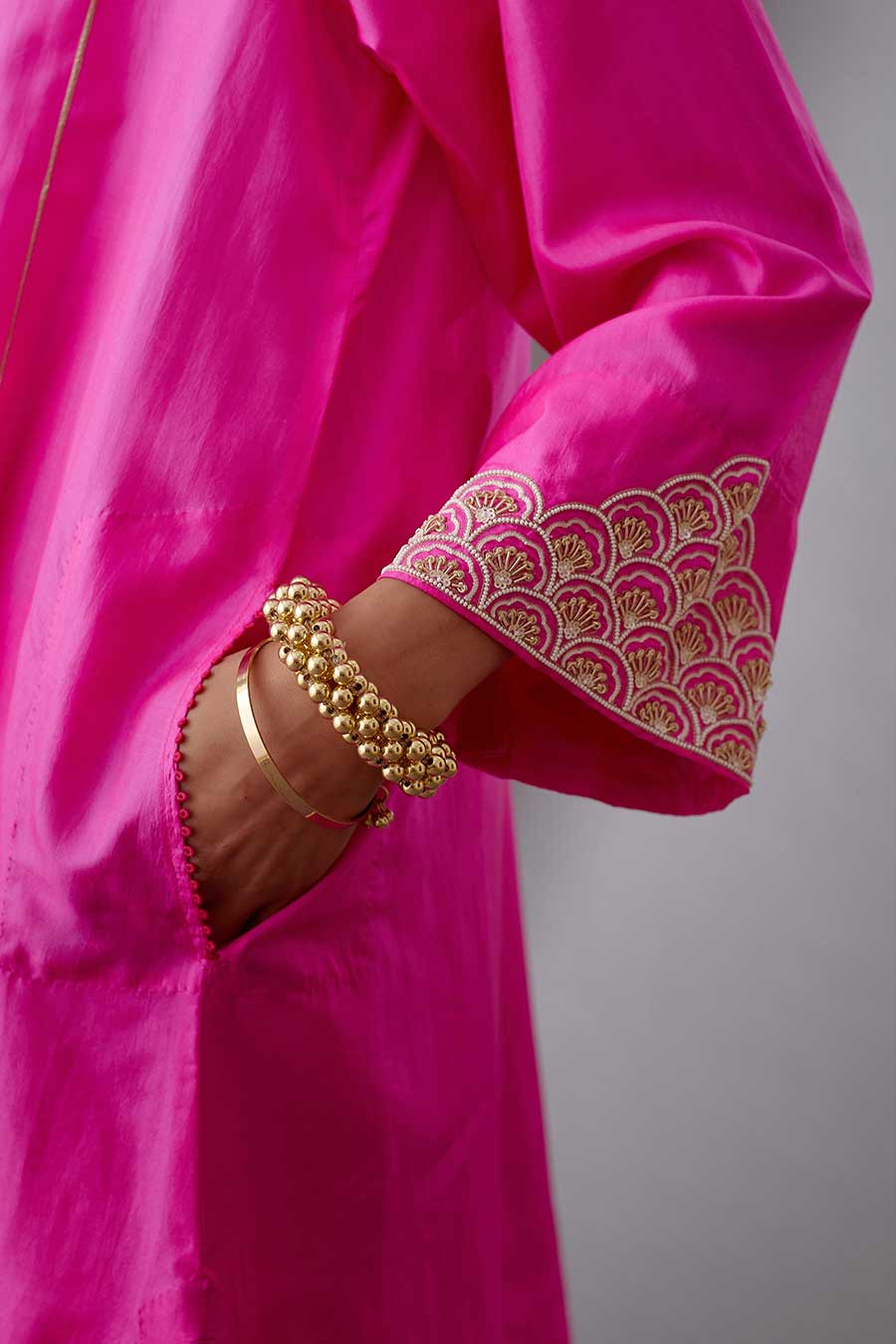 Rose Pink Silk Embroidered Kurta & Pant Set