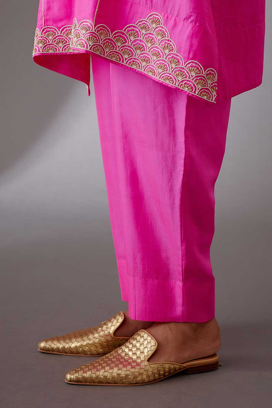 Rose Pink Silk Embroidered Kurta & Pant Set