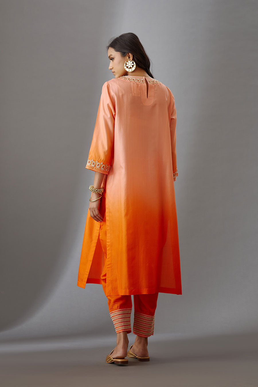 Coral Silk Embroidered Kurta & Pant Set