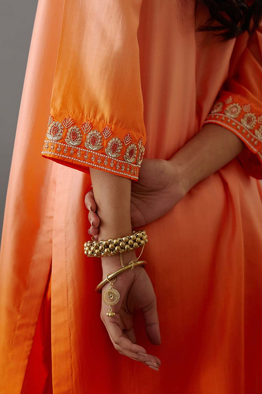 Coral Silk Embroidered Kurta & Pant Set