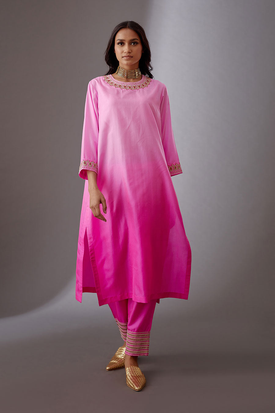 Rose Pink Silk Embroidered Kurta & Pant Set