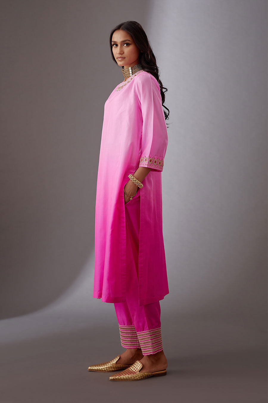 Rose Pink Silk Embroidered Kurta & Pant Set