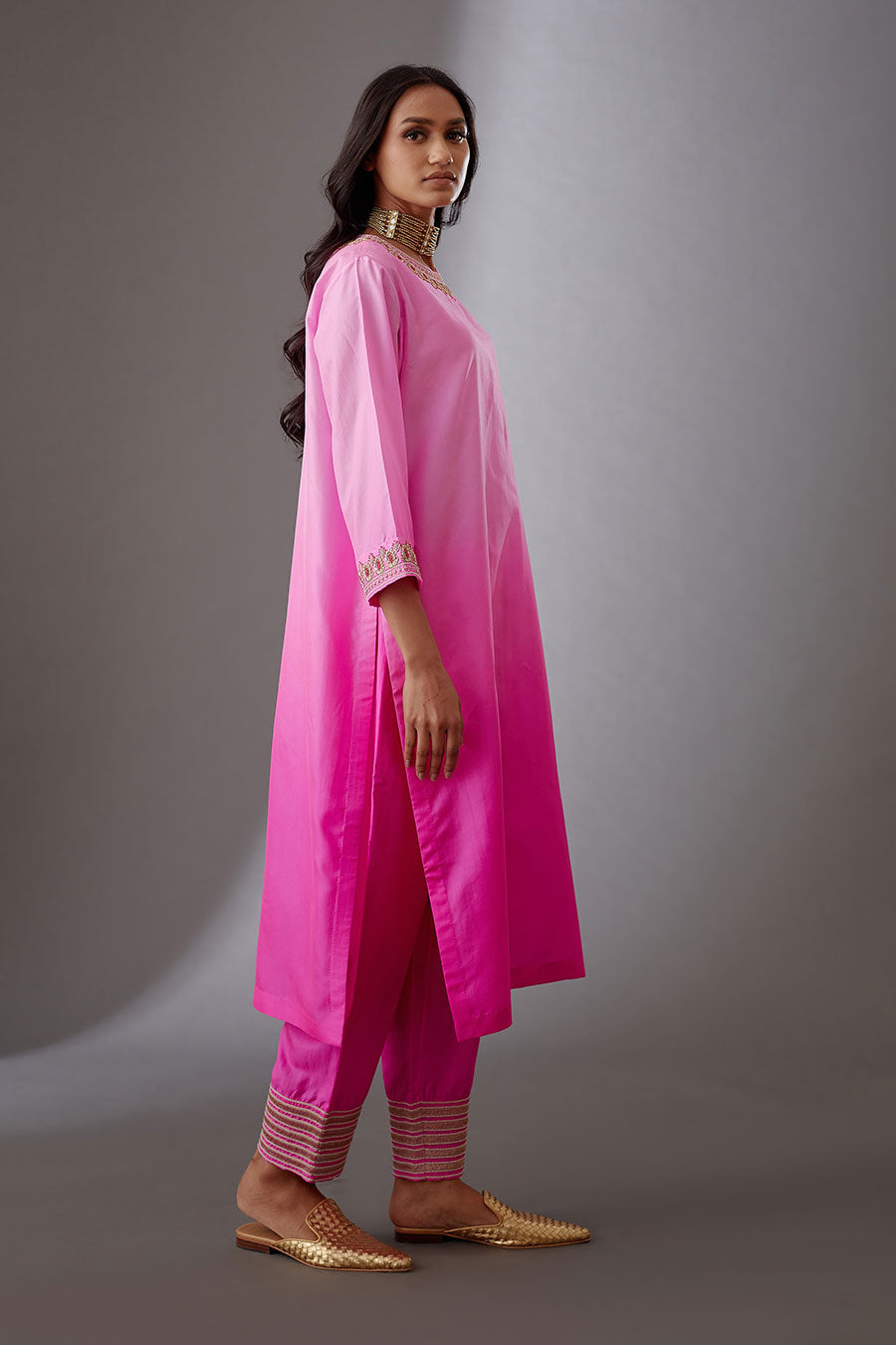 Rose Pink Silk Embroidered Kurta & Pant Set