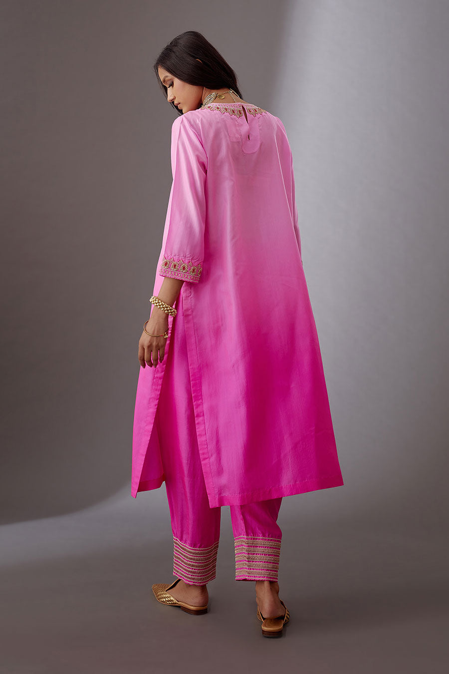 Rose Pink Silk Embroidered Kurta & Pant Set