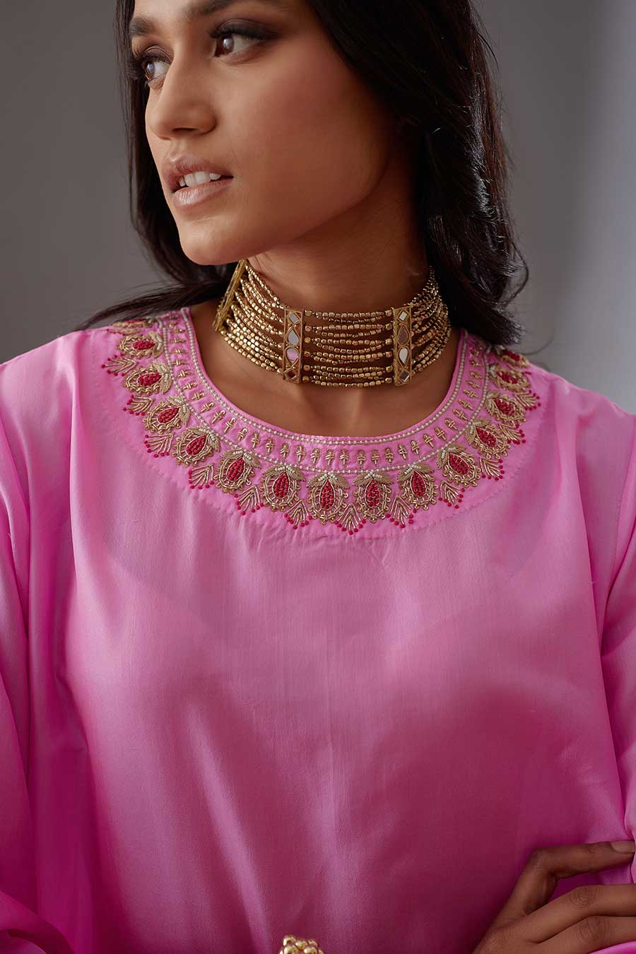 Rose Pink Silk Embroidered Kurta & Pant Set