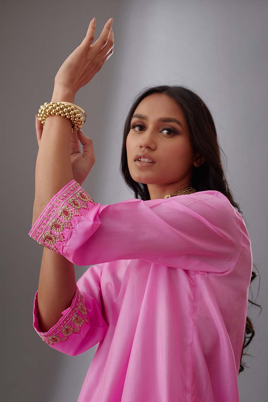 Rose Pink Silk Embroidered Kurta & Pant Set